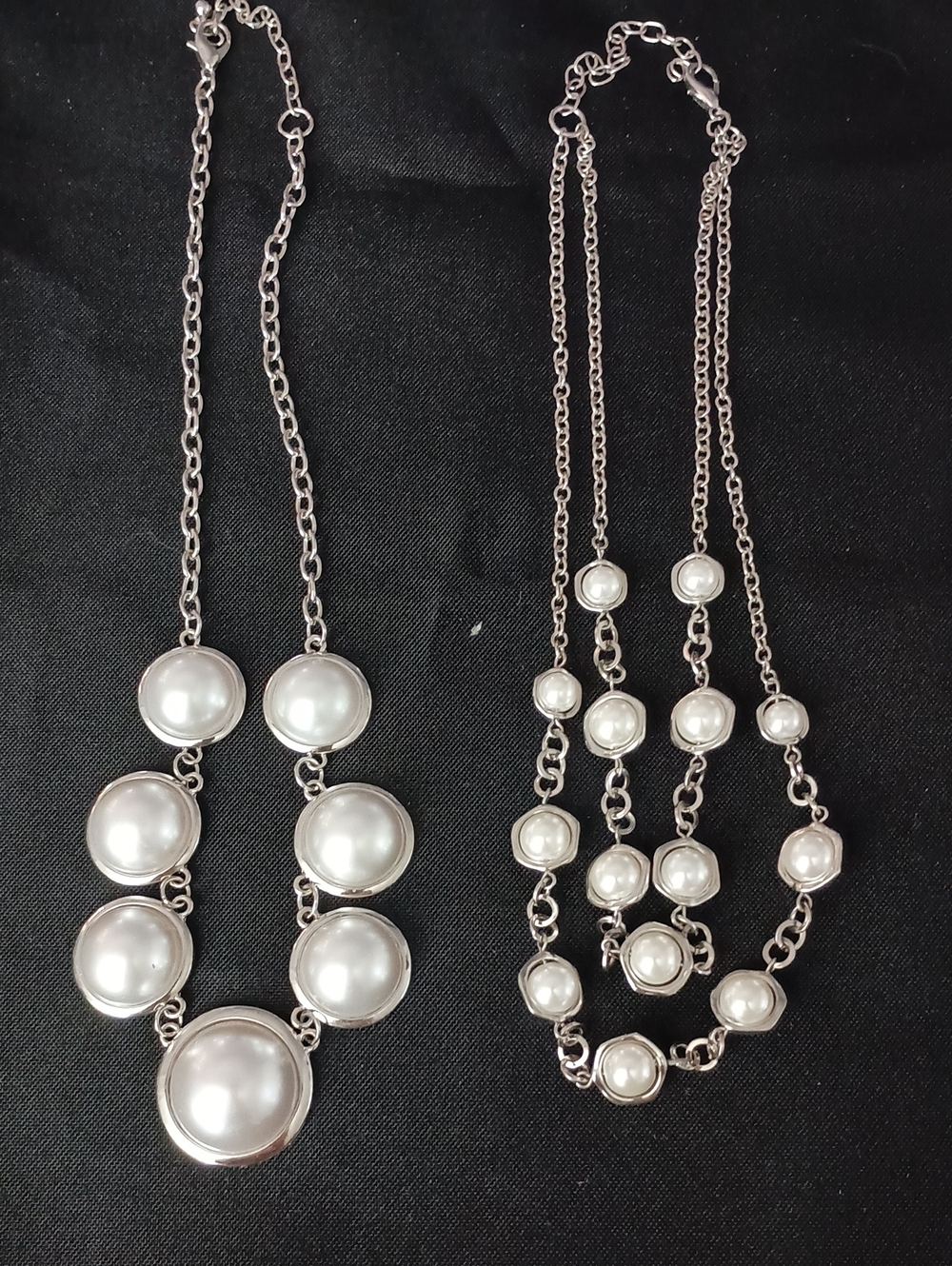 Lot Of 2 Classic Silver Pearl Statement Necklace NICE